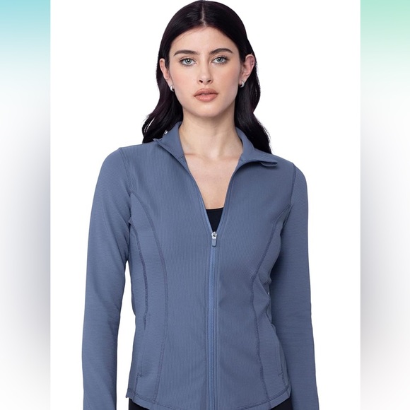 Womens High Neck Ribbed Performance Spring Jacket with Thumbholes - Picture 1 of 5